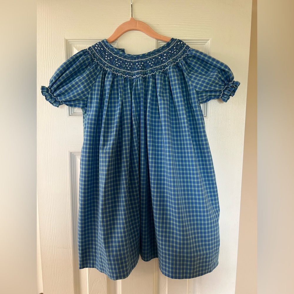 Blue/green checkered smock 4T